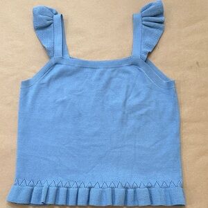 LOFT Light Blue Knit Top with Ruffled Straps